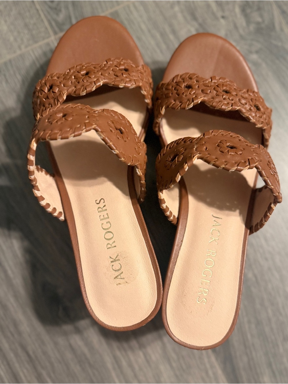 Jack Rogers Tan Braided Double-Strap Slide Cork Wedges